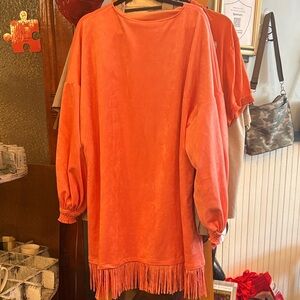 Pinkish Orange Fringe velvet Dress